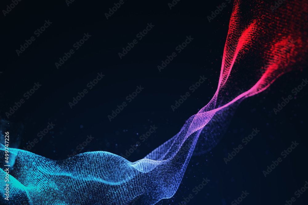 Aufkleber Creative colorful mesh on dark backdrop with mock up place. Technology and designer backgrounds concept. 3D Rendering.