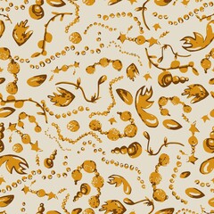 pattern with gold and accessory, women's jewelry on a white background for your design