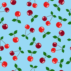 cherry pattern on blue background