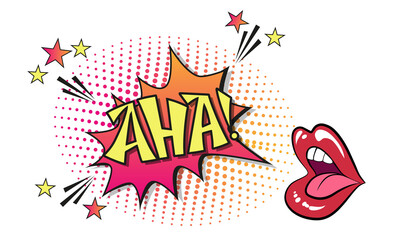 Comic lettering aha. Vector bright cartoon illustration in retro pop art style. Comic text sound effects. EPS 10.	