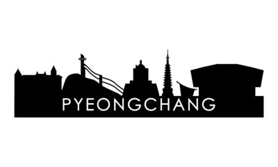 Fototapeta na wymiar Pyeongchang skyline silhouette. Black Pyeongchang city design isolated on white background.