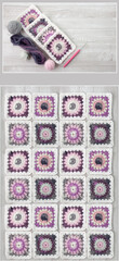 Collage of granny squares crochet in pink and purple shades