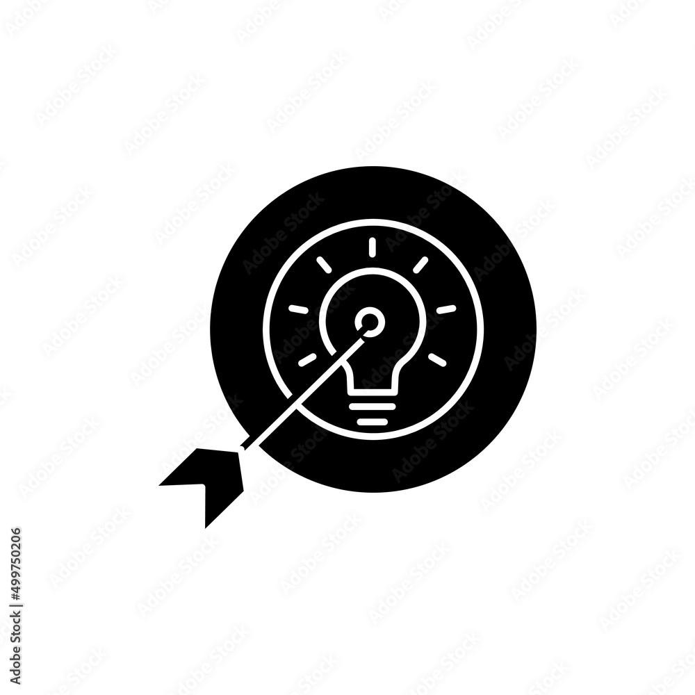 Poster target idea icon. mission. target with light bulb. glyph icon style. suitable for web page templates