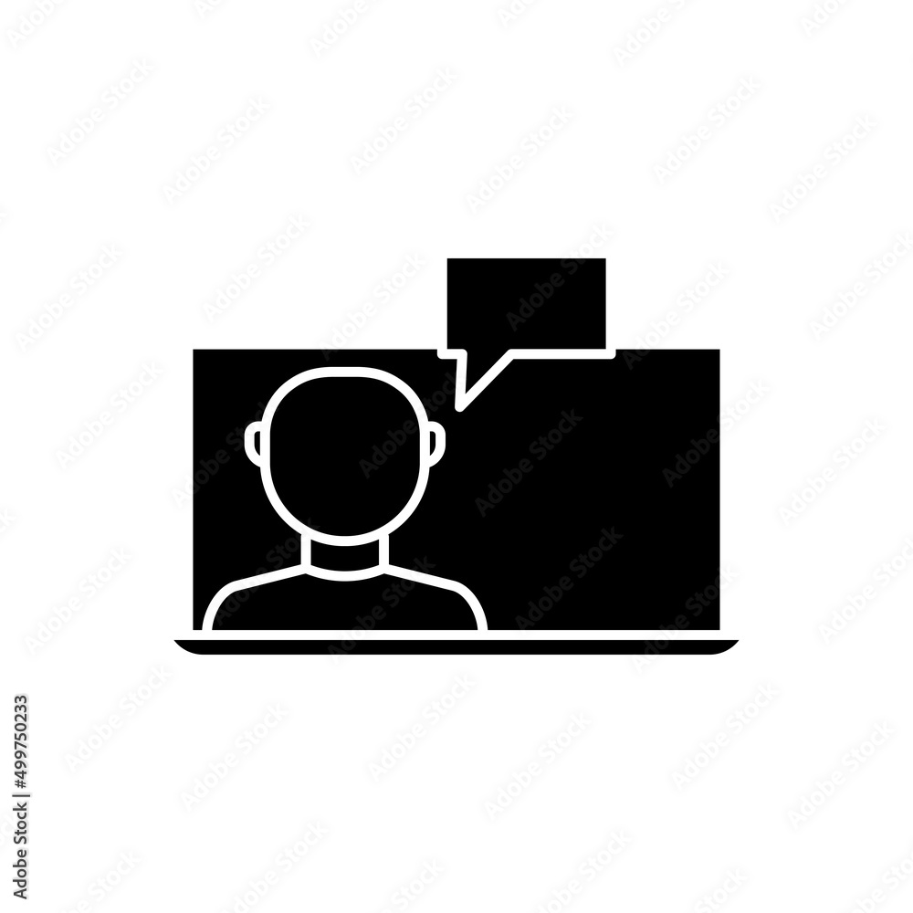 Poster customer chat icon. screen with people and chat. glyph icon style. suitable for customer relationshi