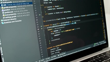 Coding on the screen, HTML encoding and programming on a laptop screen, developer, web development. Computer Web Developer. Cloud data social network media or virus. High quality 4k footage - Powered by Adobe
