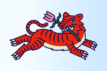 Naklejka na ściany i meble Chinese new year 2022 year of the tiger with flower, illustrations, art elements vector
