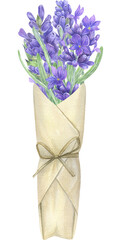 Watercolor lavender bouquet. Violet summer flowers arrangement isolated on white background