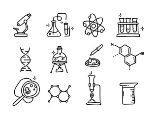 chemical icon in doodle style. hand drawn science elements. Lab equipment collection. research elements.