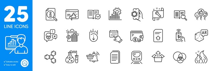 Outline icons set. Phone payment, Send box and Covid app icons. Search, Wallet, Metro web elements. Approved documentation, Seo marketing, Euler diagram signs. Upload file. Vector