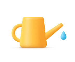 Watering can and water drop. Gardening tools, agricultural implement.3d vector icon. Cartoon minimal style. © Анна Тощева