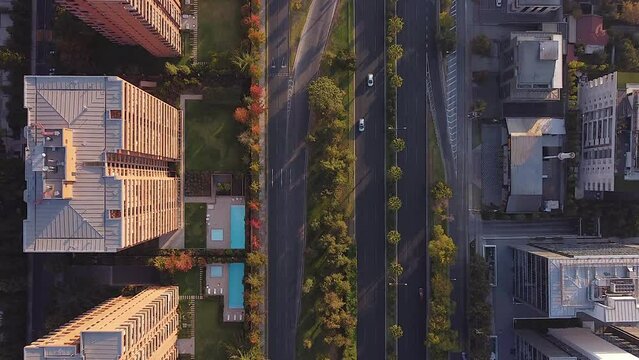 Traffic in Santiago de Chile, driving in the city on highways and streets. Buildings for housing and offices with surplus value. Hyperlapse 4k.