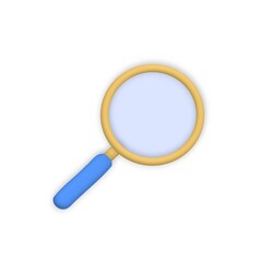 3D magnifying glass vector icon. Optical tool for finding details, reading small print, discovery, research, search, analysis concept. Cartoon minimal style of magnifier loupe search.