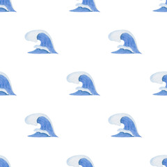 Watercolor seamless pattern with blue wave illustration. For greeting cards, stationery, wrapping paper, wallpaper, splash screen, social media, etc.