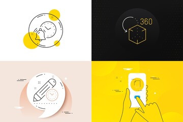 Minimal set of Alarm clock, Recovery file and Augmented reality line icons. Phone screen, Quote banners. Project deadline icons. For web development. Vector