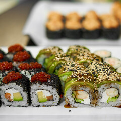 Bright sushi on a white background	