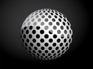 Abstract pattern cover black and white 3D ball. Vector illustration on dark background.