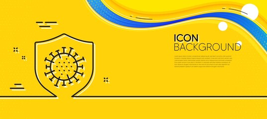 Coronavirus protection line icon. Abstract yellow background. Covid virus sign. Infection protect symbol. Minimal coronavirus line icon. Wave banner concept. Vector