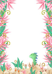 collection of watercolor frame (cute green dinosaurs) with place for text on isolated background (for designing social media, greeting cards, postcards, printing on  objects, etc.)