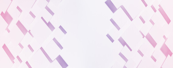 Tender very peri and pink abstract banner with geometric pattern of soar rhombuses in shining light with soft shadows, top view, border, copy space. Simple romantic background for website.