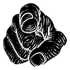 Hand Pointing Finger At You Vintage Woodcut Style