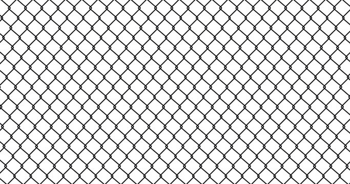 Abstract line grid Seamless pattern texture background of metal mesh, prison barrier fence, secured property, Chain link fence wire mesh. Vector illustration flat design. Isolated on white background.