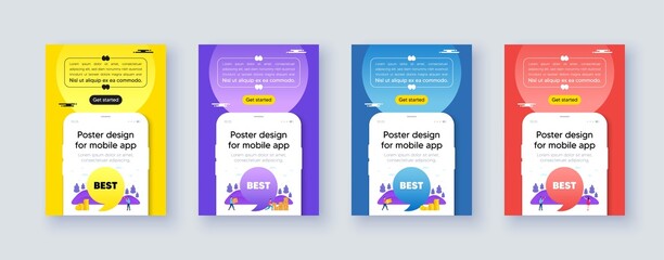Poster frame with phone interface. Best promotion tag. Special offer Sale sign. Advertising Discounts symbol. Cellphone offer with quote bubble. Best message. Vector