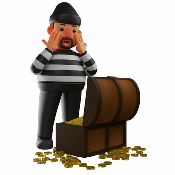 3D Thief Cartoon Character with a shocking expression