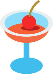 Cocktail Poured in Glass with Cherry as Refreshing Drink Vector Illustration