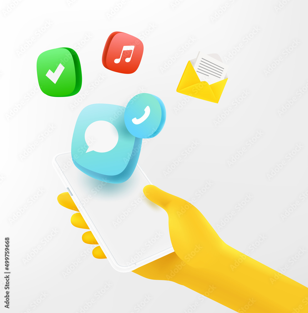Leinwandbilder using modern smartphone with different applications concept. 3d vector illustration