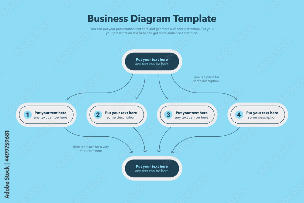 Poster modern business diagram template with four stages - blue version. flat design, easy to use for your 