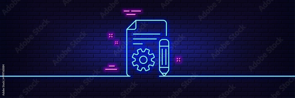 Aufkleber neon light glow effect. documentation line icon. technical instruction sign. 3d line neon glow icon.