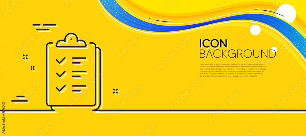 Poster checklist line icon. abstract yellow background. clipboard document sign. questioning survey symbol.