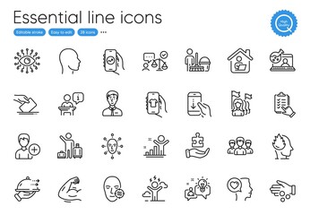 Online chemistry, Add person and Work home line icons. Collection of Businessman person, Food delivery, Financial app icons. Idea, Group, Shop app web elements. Difficult stress. Vector
