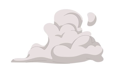 Smoke cloud from gas, dust, fume. Steam and exhausts trail. Abstract smoky silhouette. Explosion, bang, boom effect. Flat vector illustration of huge puff blow isolated on white background