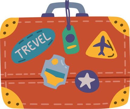 Brown Trunk or Luggage Bag as Travel and Tourism Symbol Vector Illustration. Wanderlust and Travelling on Vacation Concept