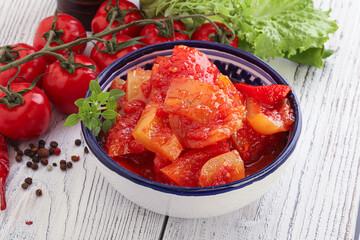Hungarian lecho with tomato and paprika