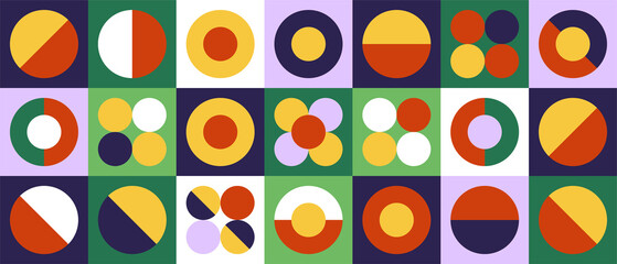 Geometric abstract shapes. Modern minimal brutalist bauhaus tiles, primitive bold forms swiss design. Vector set