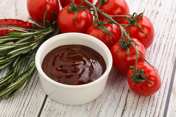 Tomato barbecue sauce on the bowl