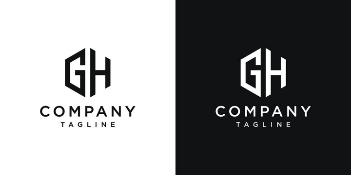 Creative Letter GH Monogram Hexagon Logo Design Icon Template White and Black Background