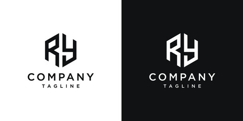 Creative Letter RY Monogram Hexagon Logo Design Icon Template White and Black Background - obrazy, fototapety, plakaty