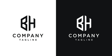 Creative Letter BH Monogram Hexagon Logo Design Icon Template White and Black Background