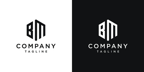 Creative Letter BM Monogram Hexagon Logo Design Icon Template White and Black Background