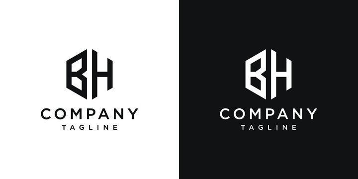 Creative Letter BH Monogram Hexagon Logo Design Icon Template White and Black Background