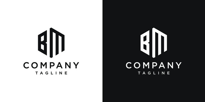 Creative Letter BM Monogram Hexagon Logo Design Icon Template White and Black Background