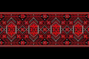 Vector illustration of Ukrainian folk seamless pattern ornament. Ethnic ornament. Border element. Traditional Ukrainian, Belarusian folk art knitted embroidery pattern - Vyshyvanka