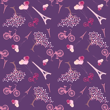Paris, Eiffel Tower seamless pattern, print for wrapping and textile. Endless Decorative Background design. Perfect for textile and scrapbooking
