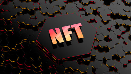 NFT 3d image. Blockchain Non Fungible Token idea. Computer chip NFT on digital background. Cryptocurrency, cryptoeconomics, blockchain technology concept 