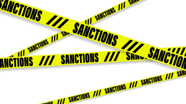 Slogan sanctions on yellow tapes. Vector illustration.