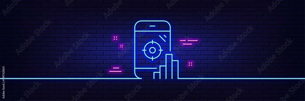 Poster neon light glow effect. seo phone line icon. search engine optimization sign. aim target symbol. 3d 