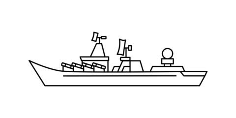 Russian warship line icon. Slava class cruiser. Editable stroke